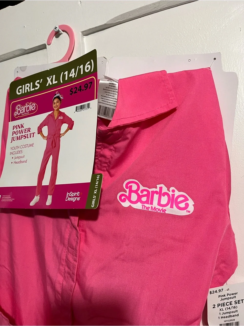 Barbie Pink Power Jumpsuit Costume - Bright Pink Girls XL 14/16 New